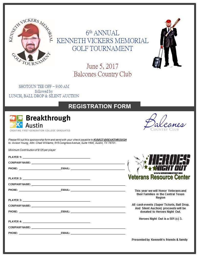 Golf Tournament Registration Form Breakthrough Central Texas